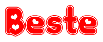 The image is a clipart featuring the word Beste written in a stylized font with a heart shape replacing inserted into the center of each letter. The color scheme of the text and hearts is red with a light outline.