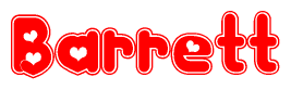 The image is a clipart featuring the word Barrett written in a stylized font with a heart shape replacing inserted into the center of each letter. The color scheme of the text and hearts is red with a light outline.