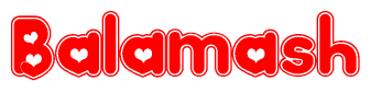 The image displays the word Balamash written in a stylized red font with hearts inside the letters.