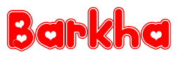 The image is a clipart featuring the word Barkha written in a stylized font with a heart shape replacing inserted into the center of each letter. The color scheme of the text and hearts is red with a light outline.