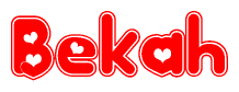 The image is a clipart featuring the word Bekah written in a stylized font with a heart shape replacing inserted into the center of each letter. The color scheme of the text and hearts is red with a light outline.