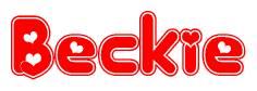 The image is a clipart featuring the word Beckie written in a stylized font with a heart shape replacing inserted into the center of each letter. The color scheme of the text and hearts is red with a light outline.