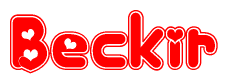 The image is a clipart featuring the word Beckir written in a stylized font with a heart shape replacing inserted into the center of each letter. The color scheme of the text and hearts is red with a light outline.
