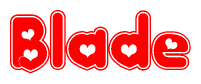 The image displays the word Blade written in a stylized red font with hearts inside the letters.
