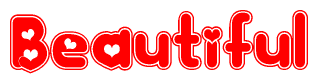 The image displays the word Beautiful written in a stylized red font with hearts inside the letters.