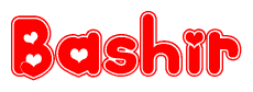 The image displays the word Bashir written in a stylized red font with hearts inside the letters.