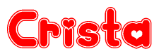 The image is a clipart featuring the word Crista written in a stylized font with a heart shape replacing inserted into the center of each letter. The color scheme of the text and hearts is red with a light outline.