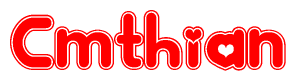 The image displays the word Cmthian written in a stylized red font with hearts inside the letters.