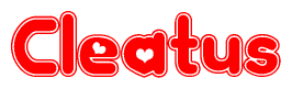 The image displays the word Cleatus written in a stylized red font with hearts inside the letters.