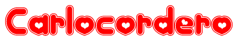 The image is a clipart featuring the word Carlocordero written in a stylized font with a heart shape replacing inserted into the center of each letter. The color scheme of the text and hearts is red with a light outline.
