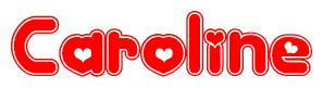 The image is a clipart featuring the word Caroline written in a stylized font with a heart shape replacing inserted into the center of each letter. The color scheme of the text and hearts is red with a light outline.