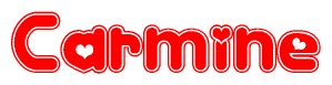 The image displays the word Carmine written in a stylized red font with hearts inside the letters.