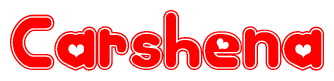 The image displays the word Carshena written in a stylized red font with hearts inside the letters.