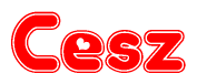 The image is a clipart featuring the word Cesz written in a stylized font with a heart shape replacing inserted into the center of each letter. The color scheme of the text and hearts is red with a light outline.