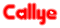 The image is a clipart featuring the word Callye written in a stylized font with a heart shape replacing inserted into the center of each letter. The color scheme of the text and hearts is red with a light outline.