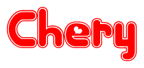 The image is a clipart featuring the word Chery written in a stylized font with a heart shape replacing inserted into the center of each letter. The color scheme of the text and hearts is red with a light outline.