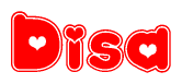 The image displays the word Disa written in a stylized red font with hearts inside the letters.