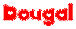 The image displays the word Dougal written in a stylized red font with hearts inside the letters.