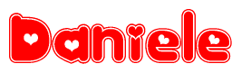 The image is a clipart featuring the word Daniele written in a stylized font with a heart shape replacing inserted into the center of each letter. The color scheme of the text and hearts is red with a light outline.