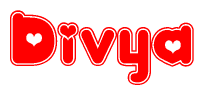 The image displays the word Divya written in a stylized red font with hearts inside the letters.