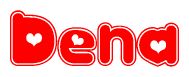 The image displays the word Dena written in a stylized red font with hearts inside the letters.