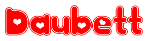 The image displays the word Daubett written in a stylized red font with hearts inside the letters.