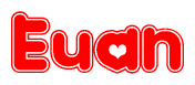 The image is a clipart featuring the word Euan written in a stylized font with a heart shape replacing inserted into the center of each letter. The color scheme of the text and hearts is red with a light outline.