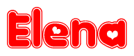 The image is a clipart featuring the word Elena written in a stylized font with a heart shape replacing inserted into the center of each letter. The color scheme of the text and hearts is red with a light outline.