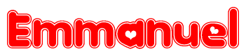 The image is a clipart featuring the word Emmanuel written in a stylized font with a heart shape replacing inserted into the center of each letter. The color scheme of the text and hearts is red with a light outline.