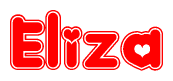 The image is a clipart featuring the word Eliza written in a stylized font with a heart shape replacing inserted into the center of each letter. The color scheme of the text and hearts is red with a light outline.