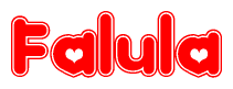 The image is a clipart featuring the word Falula written in a stylized font with a heart shape replacing inserted into the center of each letter. The color scheme of the text and hearts is red with a light outline.