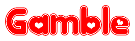 The image displays the word Gamble written in a stylized red font with hearts inside the letters.
