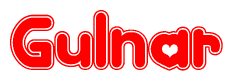 The image is a clipart featuring the word Gulnar written in a stylized font with a heart shape replacing inserted into the center of each letter. The color scheme of the text and hearts is red with a light outline.