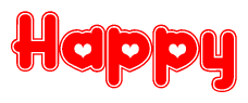 The image displays the word Happy written in a stylized red font with hearts inside the letters.