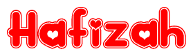 The image displays the word Hafizah written in a stylized red font with hearts inside the letters.