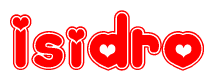 The image is a clipart featuring the word Isidro written in a stylized font with a heart shape replacing inserted into the center of each letter. The color scheme of the text and hearts is red with a light outline.