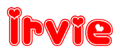 The image displays the word Irvie written in a stylized red font with hearts inside the letters.