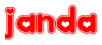 The image displays the word Janda written in a stylized red font with hearts inside the letters.