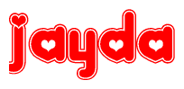 The image displays the word Jayda written in a stylized red font with hearts inside the letters.