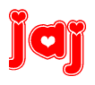 The image is a clipart featuring the word Jaj written in a stylized font with a heart shape replacing inserted into the center of each letter. The color scheme of the text and hearts is red with a light outline.