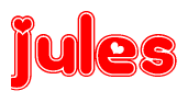 The image displays the word Jules written in a stylized red font with hearts inside the letters.