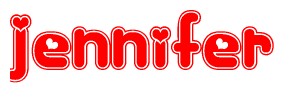 The image is a clipart featuring the word Jennifer written in a stylized font with a heart shape replacing inserted into the center of each letter. The color scheme of the text and hearts is red with a light outline.