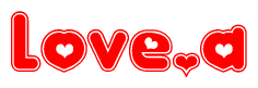 The image is a clipart featuring the word Lovea written in a stylized font with a heart shape replacing inserted into the center of each letter. The color scheme of the text and hearts is red with a light outline.