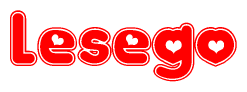 The image is a clipart featuring the word Lesego written in a stylized font with a heart shape replacing inserted into the center of each letter. The color scheme of the text and hearts is red with a light outline.