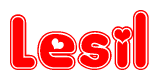The image is a clipart featuring the word Lesil written in a stylized font with a heart shape replacing inserted into the center of each letter. The color scheme of the text and hearts is red with a light outline.