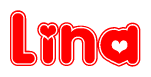 The image is a clipart featuring the word Lina written in a stylized font with a heart shape replacing inserted into the center of each letter. The color scheme of the text and hearts is red with a light outline.