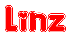 The image is a clipart featuring the word Linz written in a stylized font with a heart shape replacing inserted into the center of each letter. The color scheme of the text and hearts is red with a light outline.