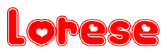 The image displays the word Lorese written in a stylized red font with hearts inside the letters.