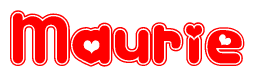 The image displays the word Maurie written in a stylized red font with hearts inside the letters.