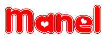 The image is a clipart featuring the word Manel written in a stylized font with a heart shape replacing inserted into the center of each letter. The color scheme of the text and hearts is red with a light outline.